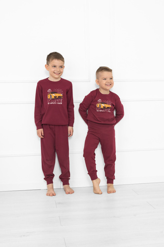 Pijama de niño Gordo - algodón, manga larga y pantalón con cordón Italian Fashion - granate