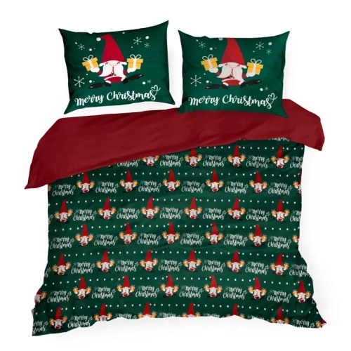 Ropa de cama navideña Galdor en microfibra Eurofirany gnomos verdes rojos- suave, ligera y fácil de cuidar, con cierre de cremallera