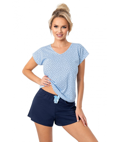 Pijama corto de estrellas Donna - 100% algodón, azul, estrellas, escote en V