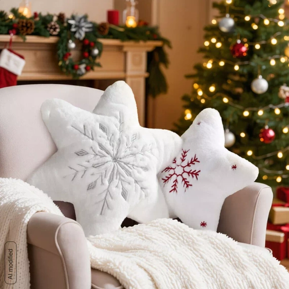 Eurofirany 366 cojín navideño estrella blanco 36x36 terciopelo con bordado