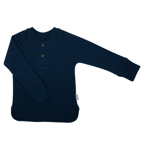 219139 Willy Nicol blusa bebé azul marino algodón acanalado botones manga larga