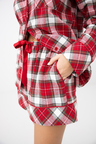 Sensis Clariel Pijama de Mujer de Franela 100% Algodón Cuadro Rojo