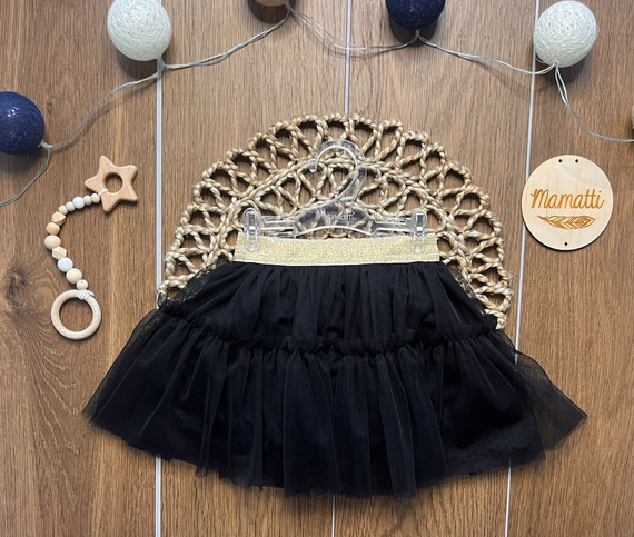 Falda para niña negra ST106 de tul suave, tul metalizado, cintura con goma