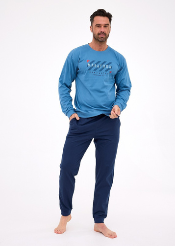 Pijama de hombre 322/301 Marathon azul - algodón, manga larga, estilo deportivo