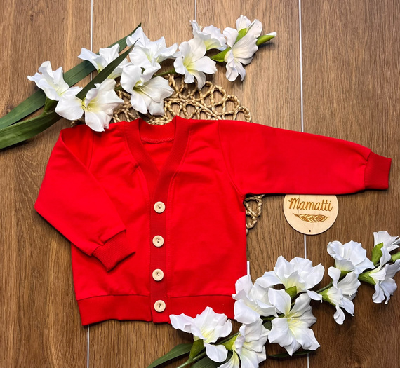 Kardigan infantil Mamatti MD014 de algodón rojo con botones de madera