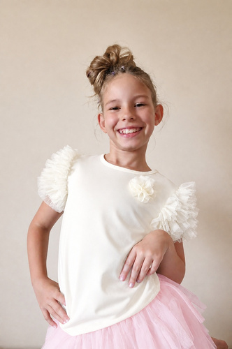 Inez Bambarillo Blusa para Niña con Volantes de Tul y Algodón