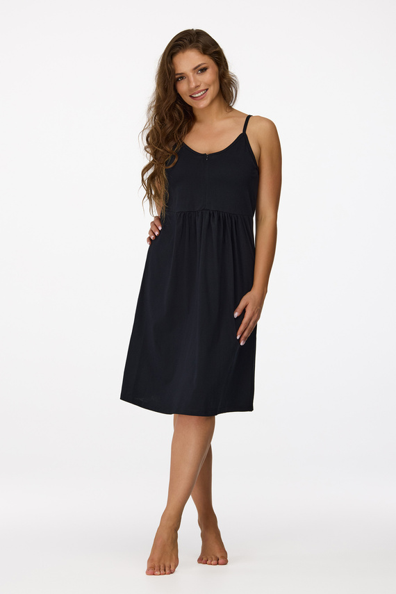 no. 27 Camisón de embarazo Senizo negro- 100% algodón, cremallera de lactancia, tirantes