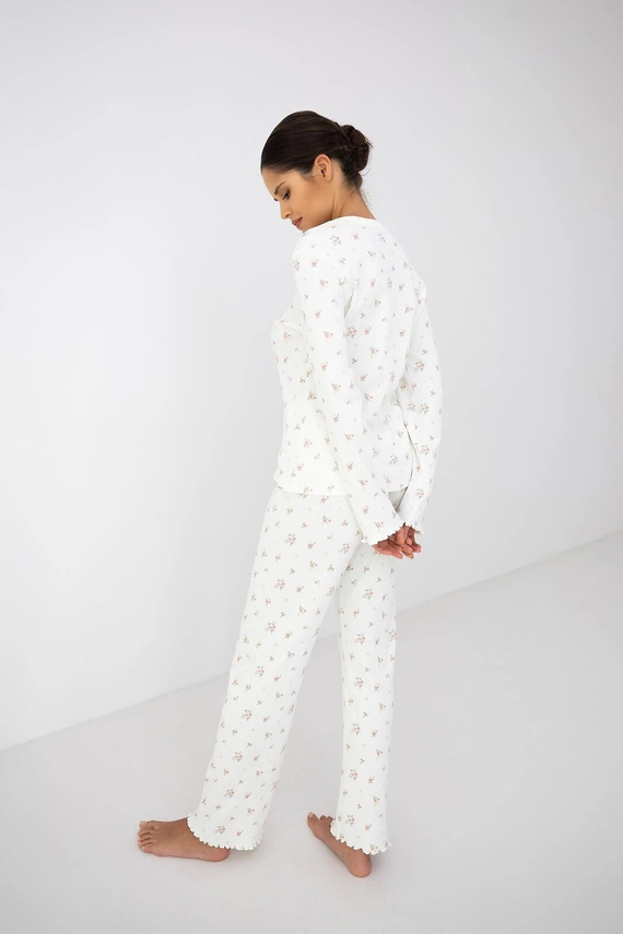 Pijama de mujer Sensis Vida ecru de algodón con flores, manga larga y pantalones