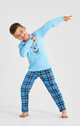 3499, 3500 Joel Taro pijama de niño azul - algodón, estampado, pantalón a cuadros
