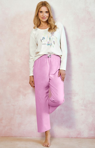 3459 Monica Pijama de mujer Taro crema - 100% algodón, manga larga, estampado floral