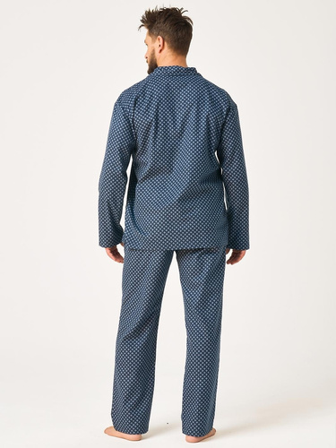Pijama masculina Key MNS 432 jeans de franela 100% algodón, larga con botones
