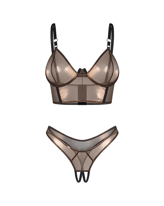 Conjunto Soranna Top & Crotchless Tanga Obsessive sensual conjunto dorado con tanga abierto