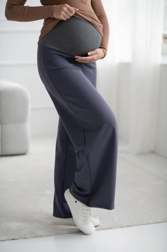 Pantalones premamá anchos Wide Flow Milk & Love Wide Leg con cinturilla 2 en 1 color acero