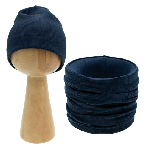 219268 Willy Nicol conjunto sombrero + snood algodón - azul marino, rayas