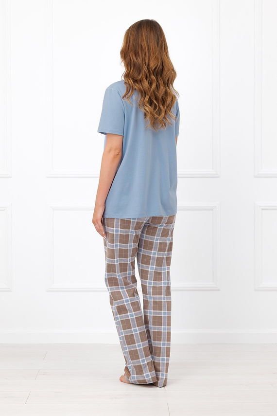 Pijama de mujer Italian Fashion Delma 100% algodón cuadro pantalones largos - acero