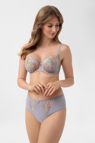 Gorsenia G015 Flora Sujetador Soft K496 para Seno Grande Bordado Tul Gris