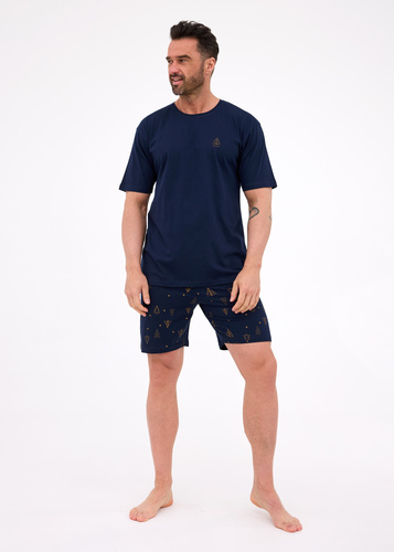 326/297 Pijama de hombre Night Cornette - Navidad, algodón, pantalón azul marino con árboles de Navidad