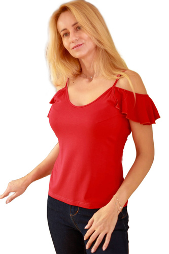 Vera Blusa de mujer Mirale - hombro abierto, volante, viscosa - rojo
