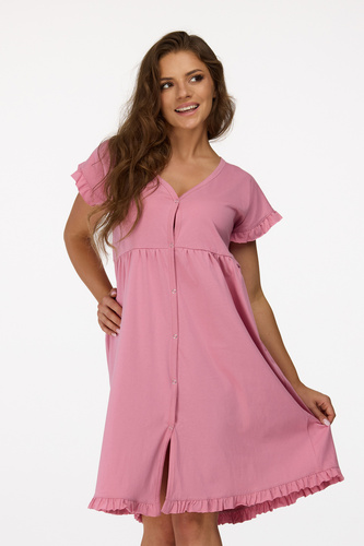 no. 24 Camisón de embarazada Senizo rosa antiguo - 100% algodón, manga corta, lactancia abotonada