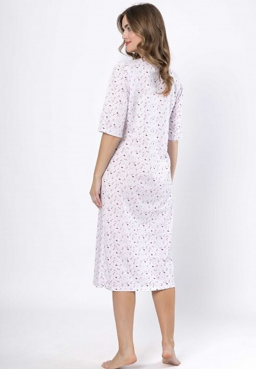 Leveza 1638 Dioniza camisón de algodón blanco y lila - manga corta, cómodo y femenino