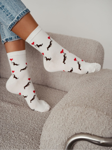 0200-201 Mujeres calcetines Milena Dachshunds Valentine crudo-algodón, corazones, tamaño 37-41