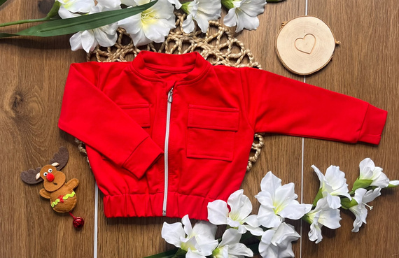 Mamatti BS914 chaqueta bomber para niña con bolsillos, moderna y cómoda, roja