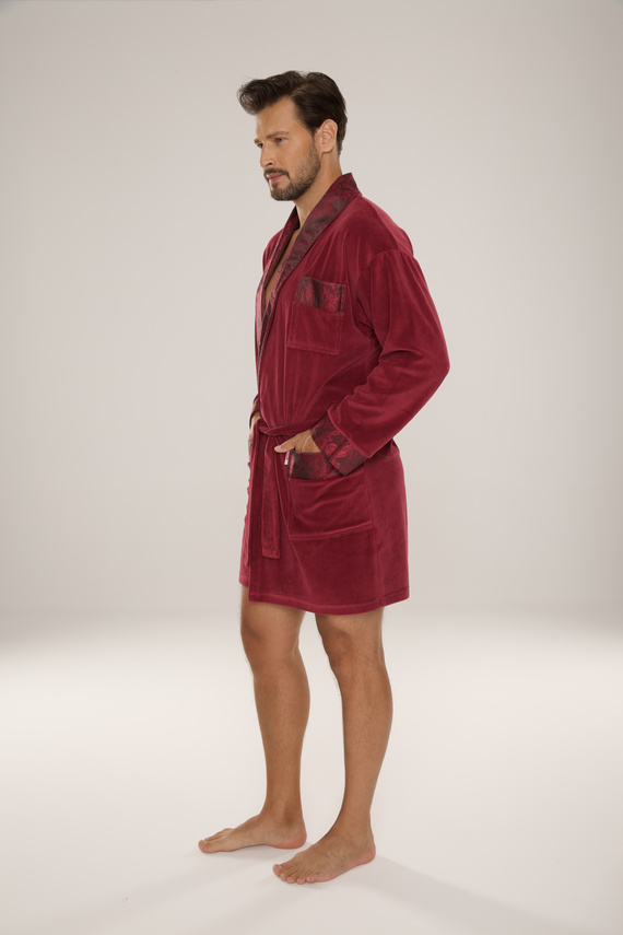 866 Noble Albornoz de terciopelo para hombre De Lafense - corto, elegante, algodón - burdeos