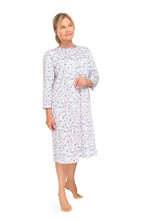 204 Bogna II Camisón de mujer Martel 30 azul-rosa - algodón, manga larga, desabrochado