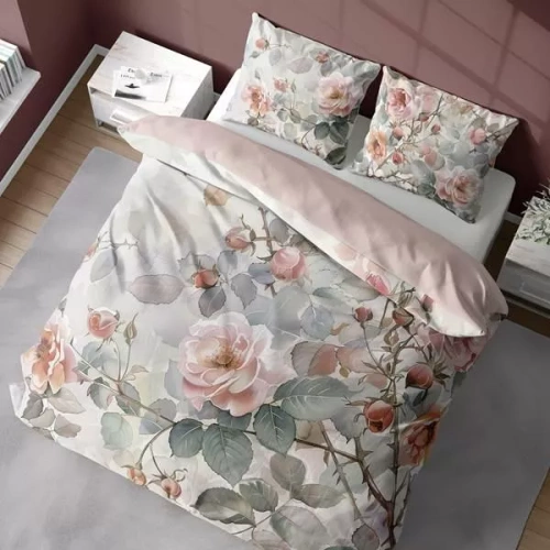5305 Una ropa de cama de microfibra 3D con rosas de acuarela en tonos empolvados - Detexpol