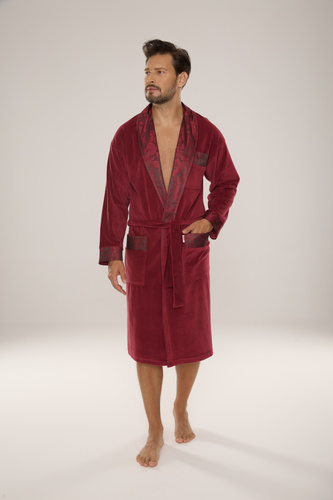 868 Noble albornoz de terciopelo para hombre De Lafense- elegante, suave, premium, burdeos