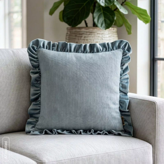 Eurofirany Elvara funda decorativa 45x45 de terciopelo con volante - azul