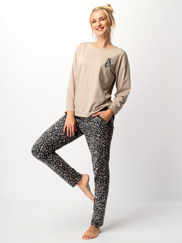 Pijama de señora Key LNS 707 beige - algodón, manga larga, elegante