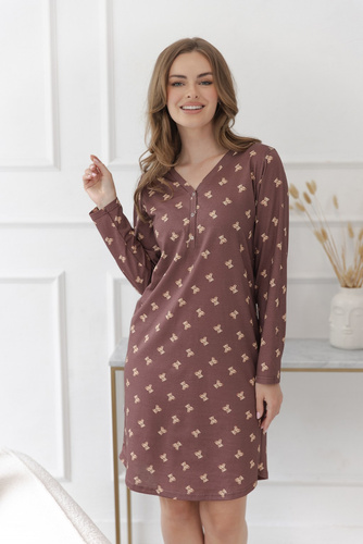 Camisón Taro Lumi 3637 de algodón para lactancia manga larga con ositos