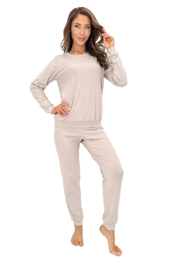 Piżama mujer Donna Home Long algodón canalé manga larga y pantalón beige