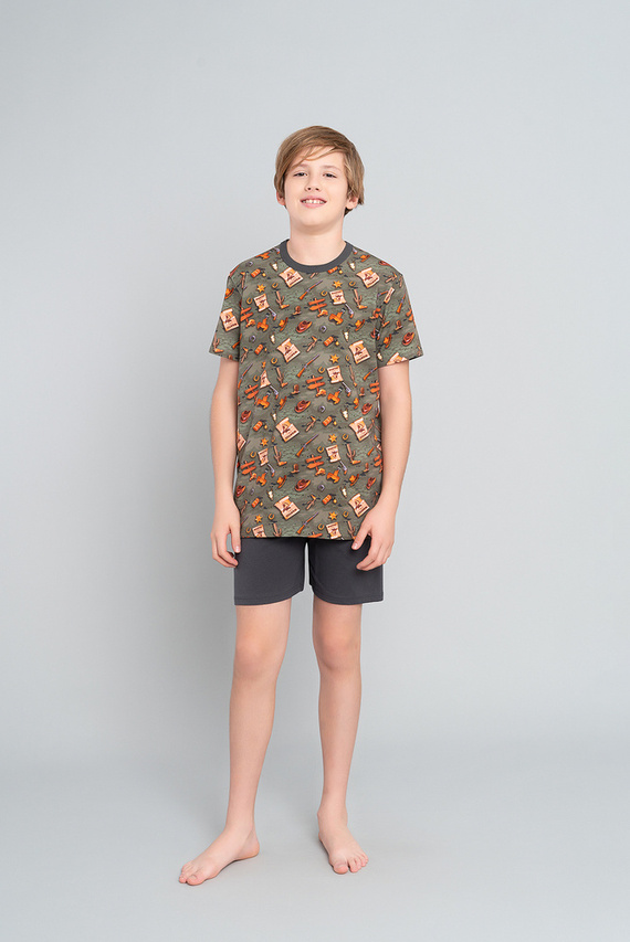 Western Pijama de manga corta para niño, pantalón Italian Fashion - oliva/grafito
