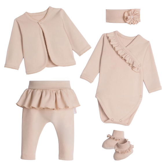 Conjunto para bebé Nicol 142107 de 5 piezas 100% algodón beige