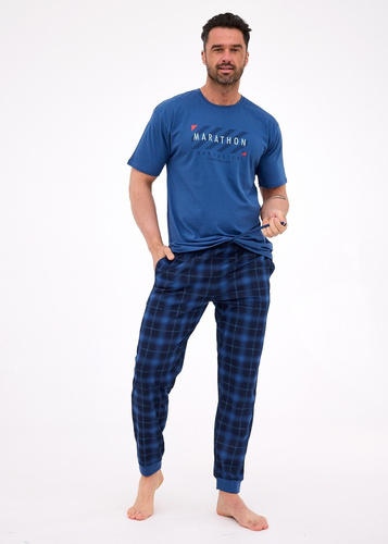 462/302 Marathon 2 Pijama de hombre de algodón Cornette azul marino - manga corta, cómodo conjunto