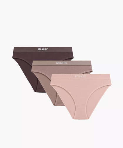 Atlantic 3CLP-012/Z26 Sport Braguitas de Algodón para Mujer 3-Pack Cintura Ancha rosa-marrón claro