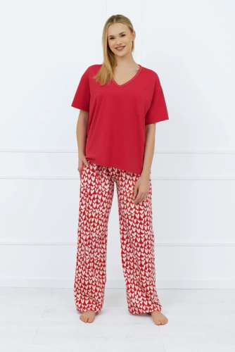 Pijama de manga corta y pantalón largo Evora Ladies Italian Fashion - rojo oscuro/estampado