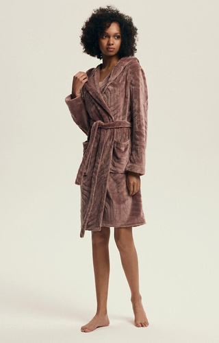 43602 Devyn Bata de mujer con capucha Henderson caoba - corta, cálida, terciopelo