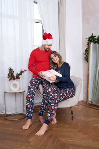 Pijama de manga larga y pantalón largo Makala Ladies Italian Fashion - azul marino/estampado