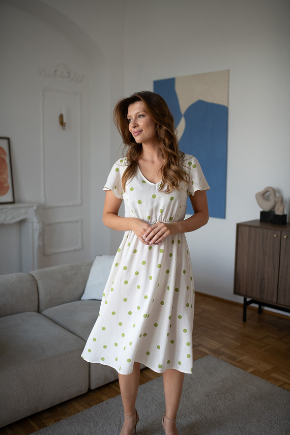 Lovely Dress Midi Milk&Love Vestido premamá y de lactancia de lino Pistacho con lunares