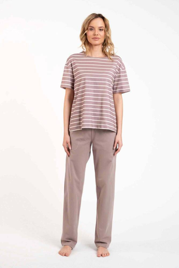 Betty Pijama señora manga corta, pantalón largo Moda Italiana - cappuccino/estampado cappuccino