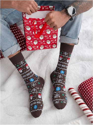 Calcetines de hombre Milena 1290-046 Ho! Ho! Ho! navideños de algodón 75% marrón