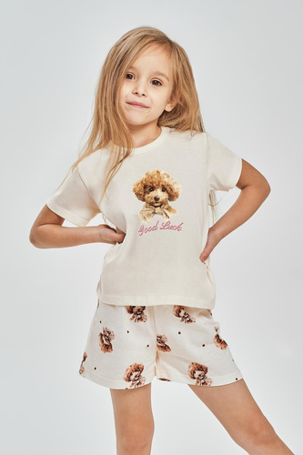 Pijama niña Coco 3553 Taro marrón – 100% algodón, camiseta y shorts