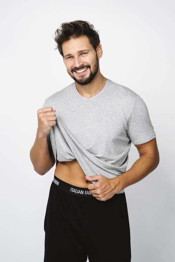 Dallas Pijama de manga corta para hombre, pantalón largo Italian Fashion- melange/negro