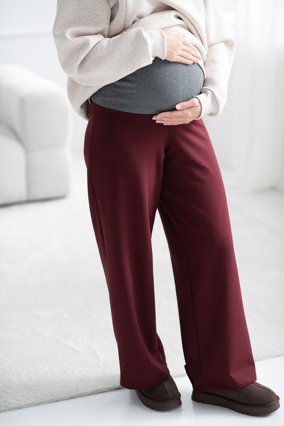 Pantalones premamá anchos Wide Flow Milk & Love Wide Leg con cinturilla 2 en 1 burdeos