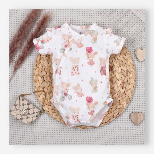 Body bebé Nini Little Mouse algodón orgánico cruzado manga corta piel sensible