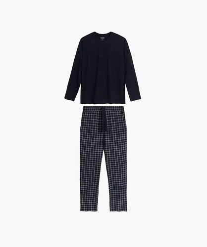 Atlantic NMP-404 Pijama para hombre 100% algodón Pantalón largo a cuadros azul marino
