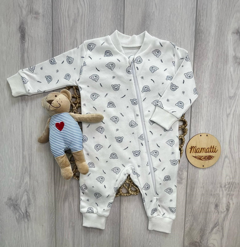 Mamatti Pijama para bebé blanco con ositos, de algodón, con cremallera